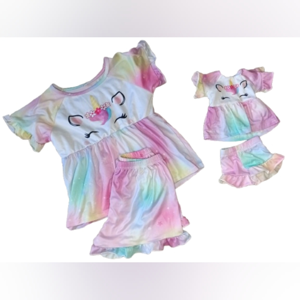 Matching Unicorn Pajama Set - Girls Sz 3/4 & Matching Set For Babydoll